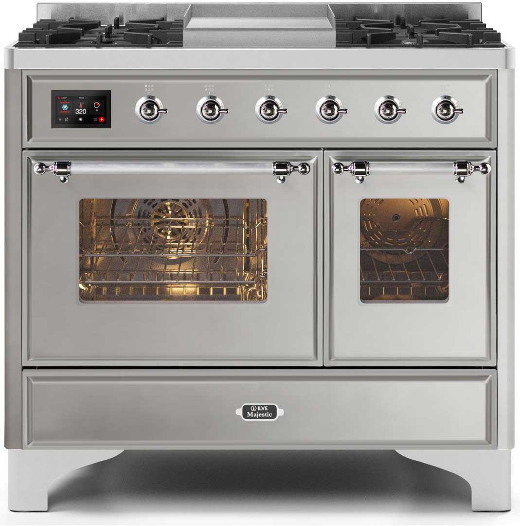 Ilve UMD10FDNS3SSC Majestic Ii 40 Inch Dual Fuel Natural Gas Freestanding Range In Stainless Steel With Chrome Trim