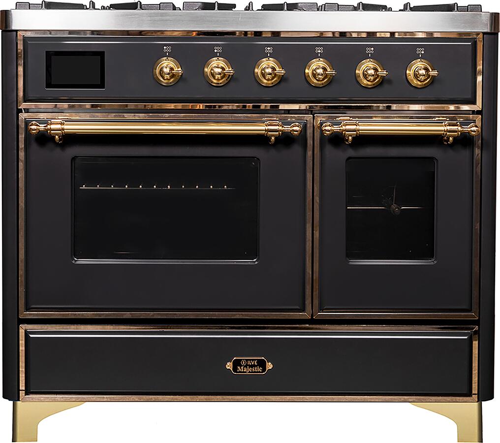 Ilve UMD10FDNS3MGGLP Majestic Ii 40 Inch Dual Fuel Liquid Propane Freestanding Range In Matte Graphite With Brass Trim