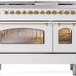 Ilve UP48FNMPWHG Nostalgie Ii 48 Inch Dual Fuel Natural Gas Freestanding Range In White With Brass Trim