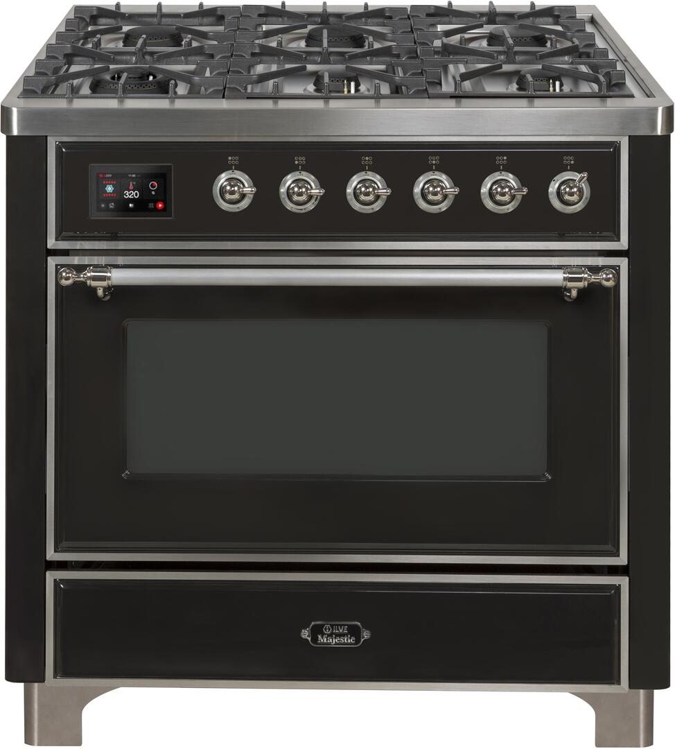 Ilve UM09FDNS3MGCLP Majestic Ii 36 Inch Dual Fuel Liquid Propane Freestanding Range In Matte Graphite With Chrome Trim