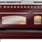 Ilve UP48FNMPBUPLP Nostalgie Ii 48 Inch Dual Fuel Liquid Propane Freestanding Range In Burgundy With Copper Trim