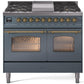 Ilve UPD40FNMPBGG Nostalgie Ii 40 Inch Dual Fuel Natural Gas Freestanding Range In Blue Grey With Brass Trim