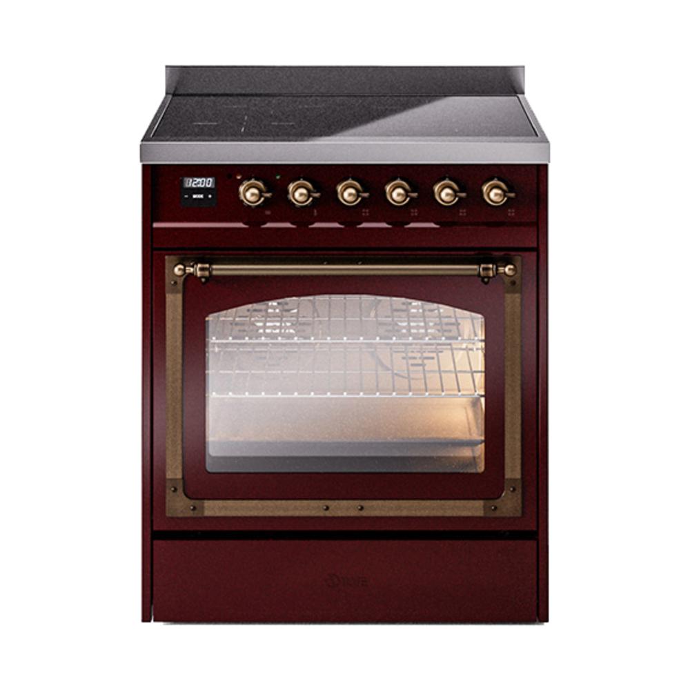 Ilve UNI304NMPBUB Ilve Uni304Nmpbub Nostalgie Ii Noblesse 30" Induction Range (Triple Glass Door, Burgundy, Burnished)