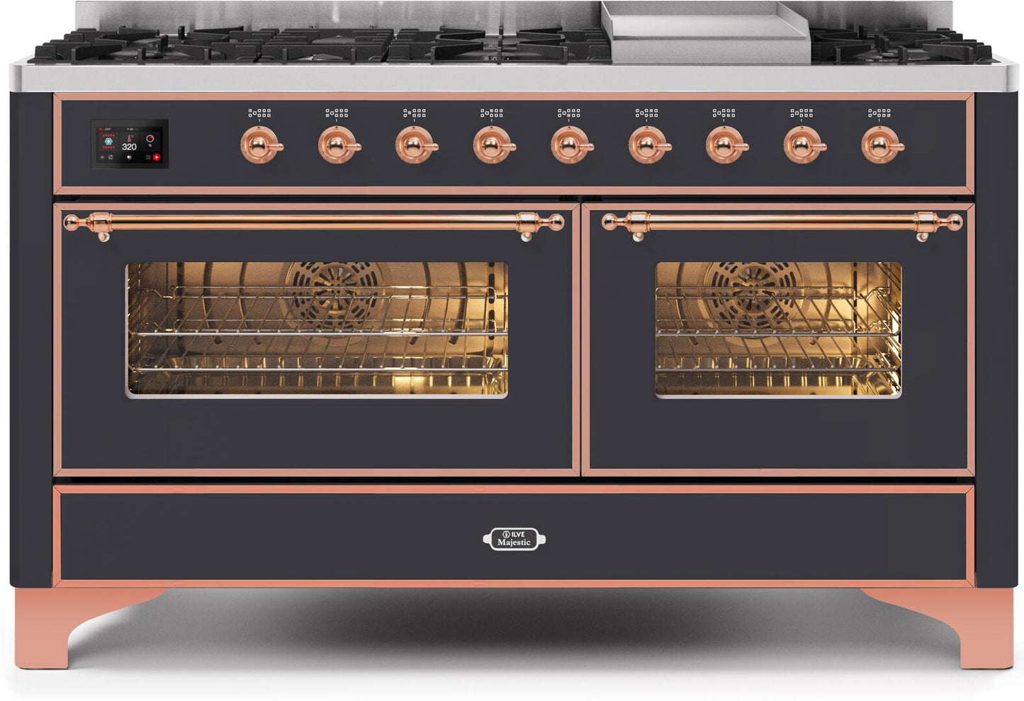 Ilve UM15FDNS3MGP Majestic Ii 60 Inch Dual Fuel Natural Gas Freestanding Range In Matte Graphite With Copper Trim