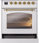 Ilve UPI304NMPWHG Nostalgie Ii 30 Inch Electric Freestanding Range In White With Brass Trim