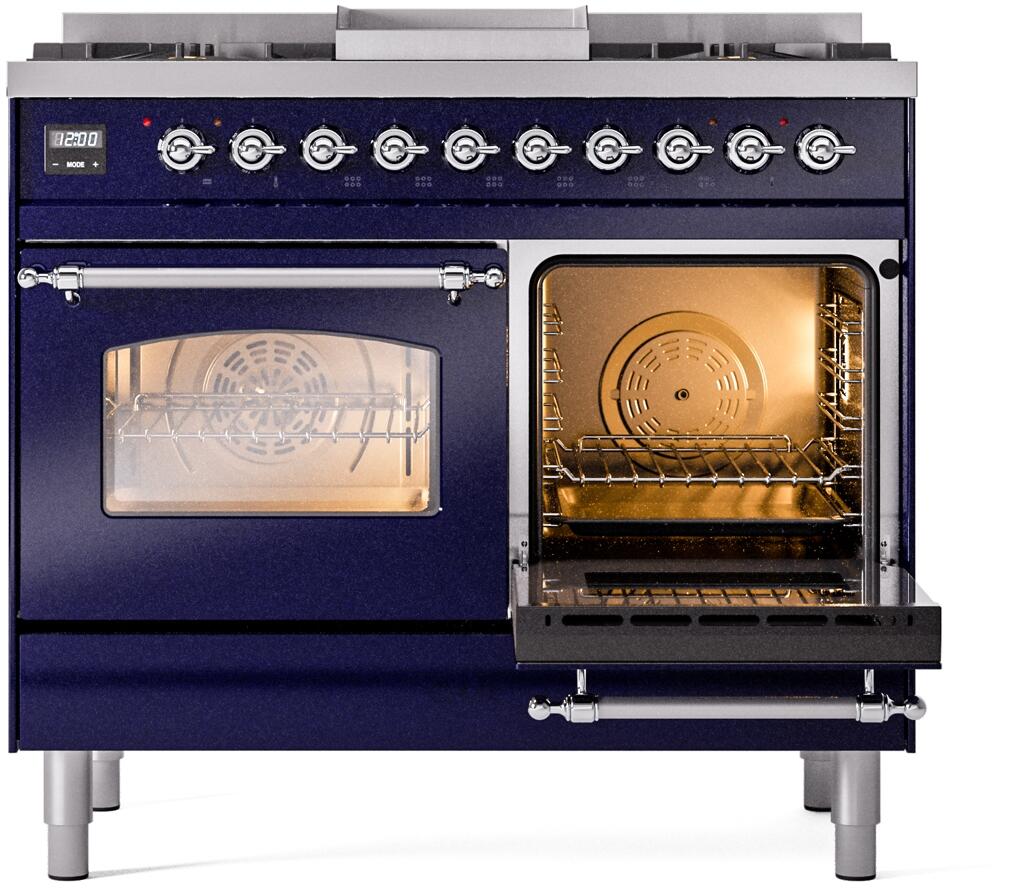 Ilve UPD40FNMPMBC Nostalgie Ii 40 Inch Dual Fuel Natural Gas Freestanding Range In Blue With Chrome Trim