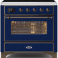 Ilve UMI09NS3MBB Majestic Ii 36 Inch Electric Freestanding Range In Blue With Bronze Trim