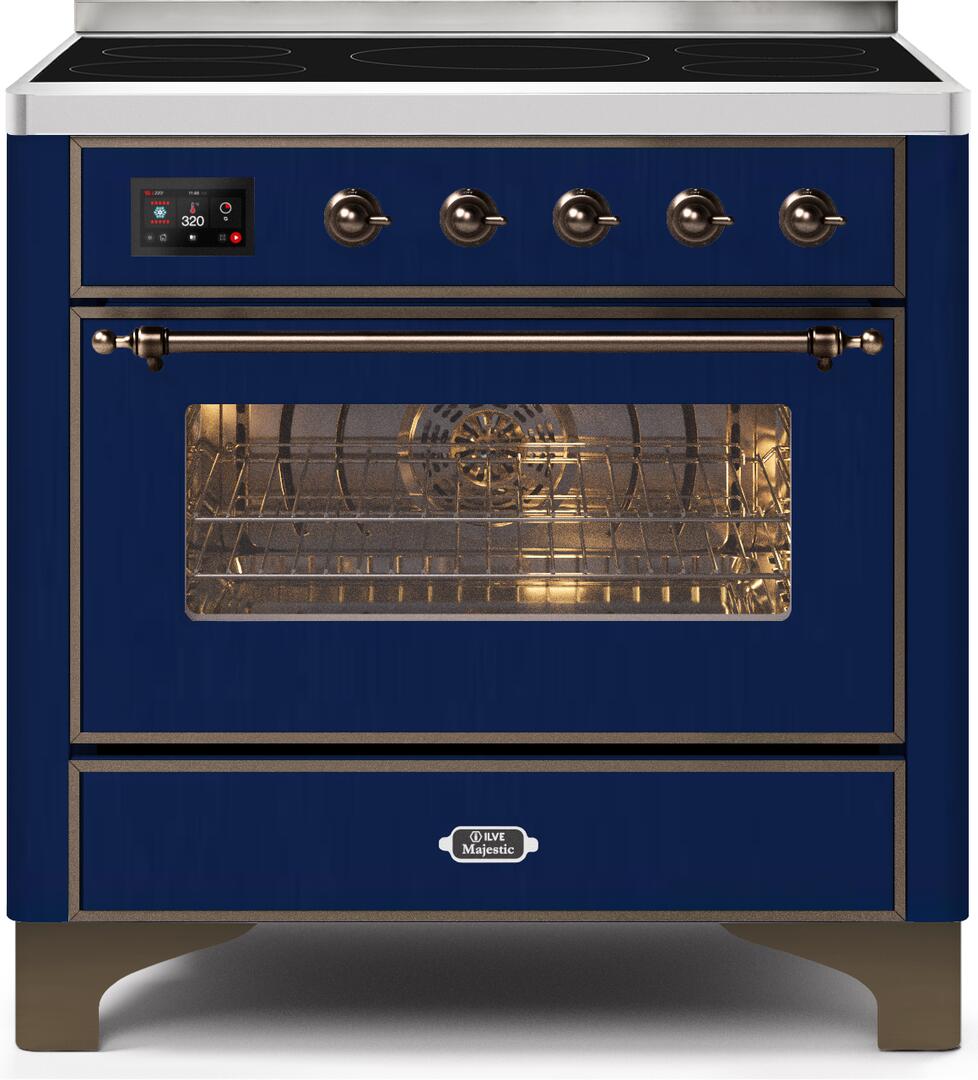 Ilve UMI09NS3MBB Majestic Ii 36 Inch Electric Freestanding Range In Blue With Bronze Trim