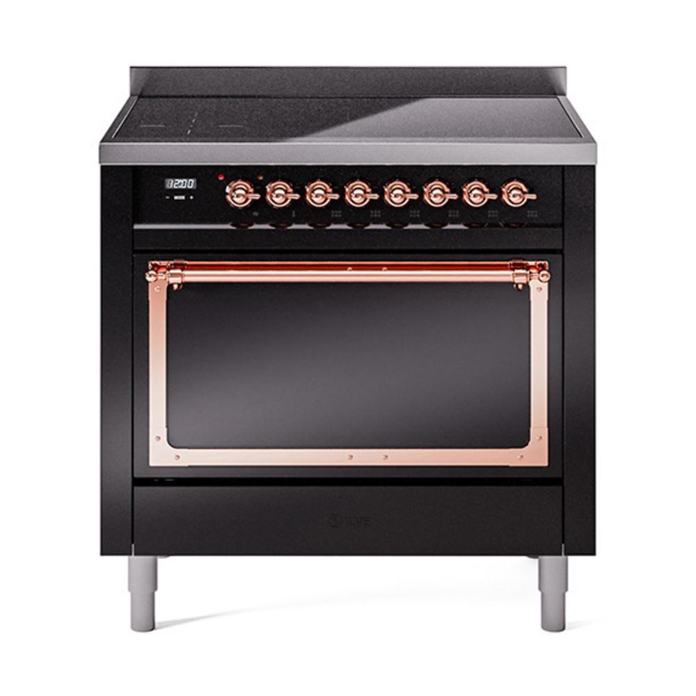 Ilve UNI366QNMPBKP Ilve Uni366Qnmpbkp Nostalgie Ii Noblesse 36" Induction Range (Solid Door, Glossy Black, Copper)