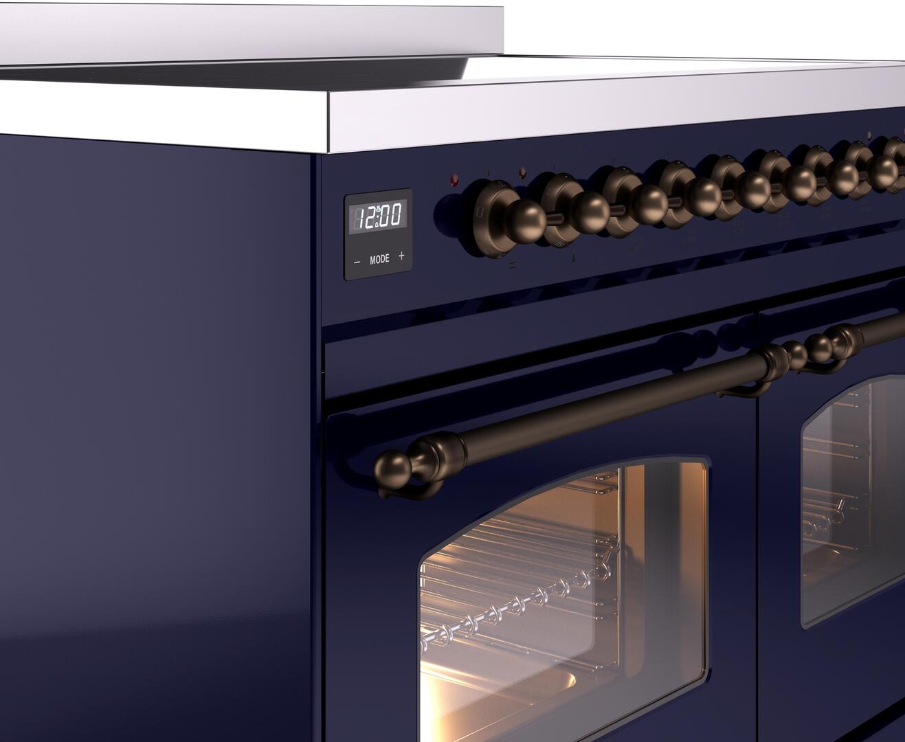 Ilve UPDI406NMPMBB Nostalgie Ii 40 Inch Electric Freestanding Range In Blue With Bronze Trim