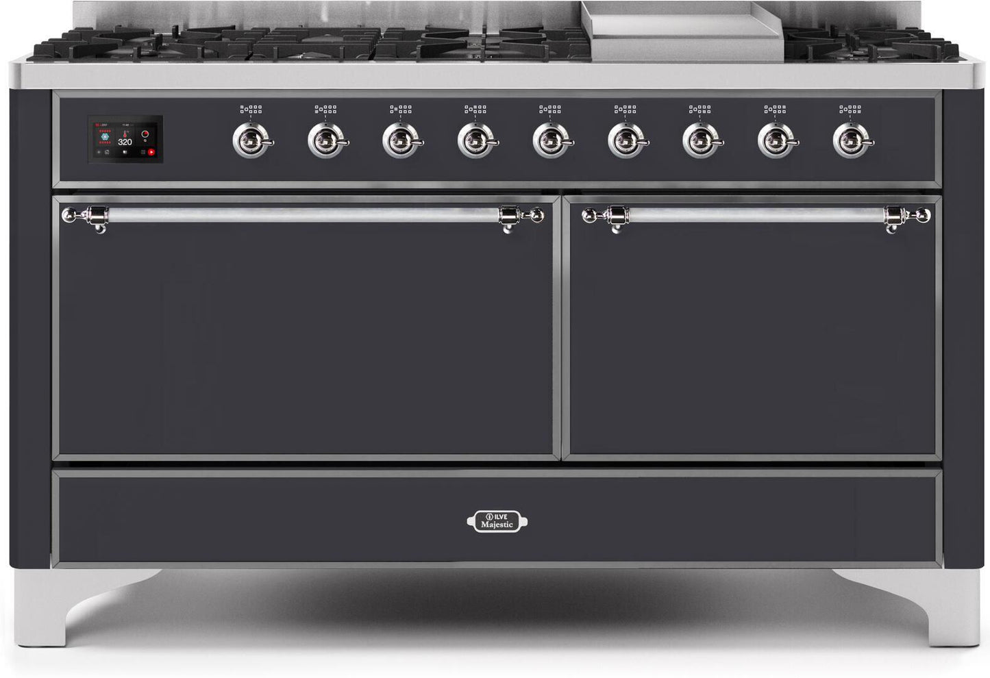 Ilve UM15FDQNS3MGCLP Majestic Ii 60 Inch Dual Fuel Liquid Propane Freestanding Range In Matte Graphite With Chrome Trim