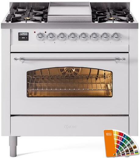 Ilve UP36FNMPRAC Nostalgie Ii 36 Inch Dual Fuel Natural Gas Freestanding Range In Ral Custom Color With Chrome Trim