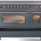 Ilve UPI486NMPBGP Nostalgie Ii 48 Inch Electric Freestanding Range In Blue Grey With Copper Trim