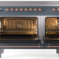 Ilve UPI486NMPBGP Nostalgie Ii 48 Inch Electric Freestanding Range In Blue Grey With Copper Trim