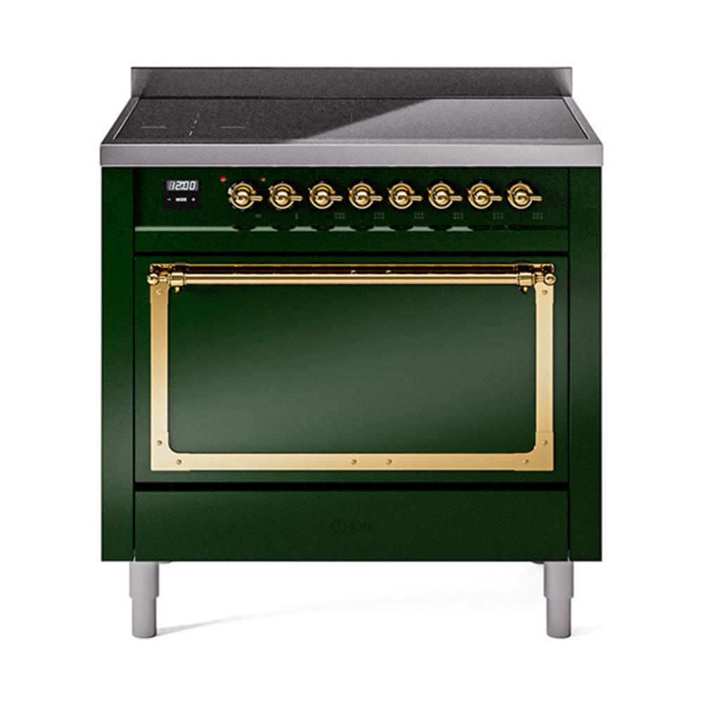 Ilve UNI366QNMPEGG Ilve Uni366Qnmpegg Nostalgie Ii Noblesse 36" Induction Range (Solid Door, Emerald Green, Brass)