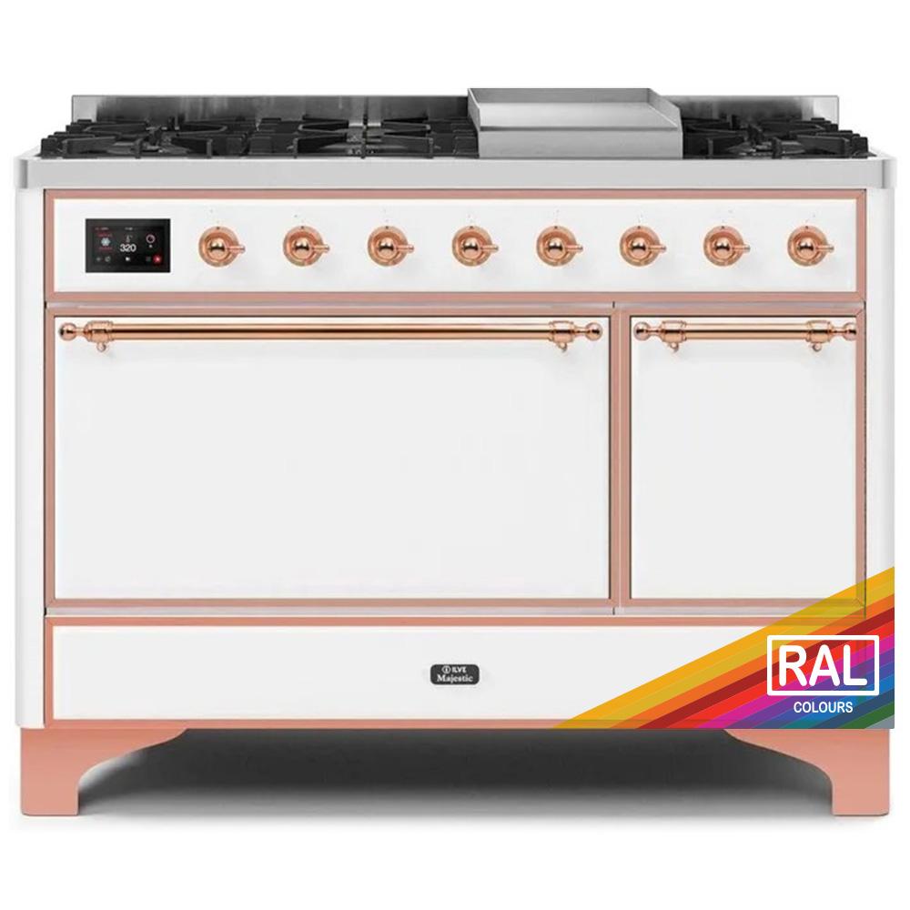 Ilve UM12FDQNS3RAP Ilve Majestic Ii 48 Um12Fdqns3Rap Freestanding Dual Fuel Range With 8 Sealed Burners Yes Double Oven With Solid Door In Ral Color With Copper Knobs