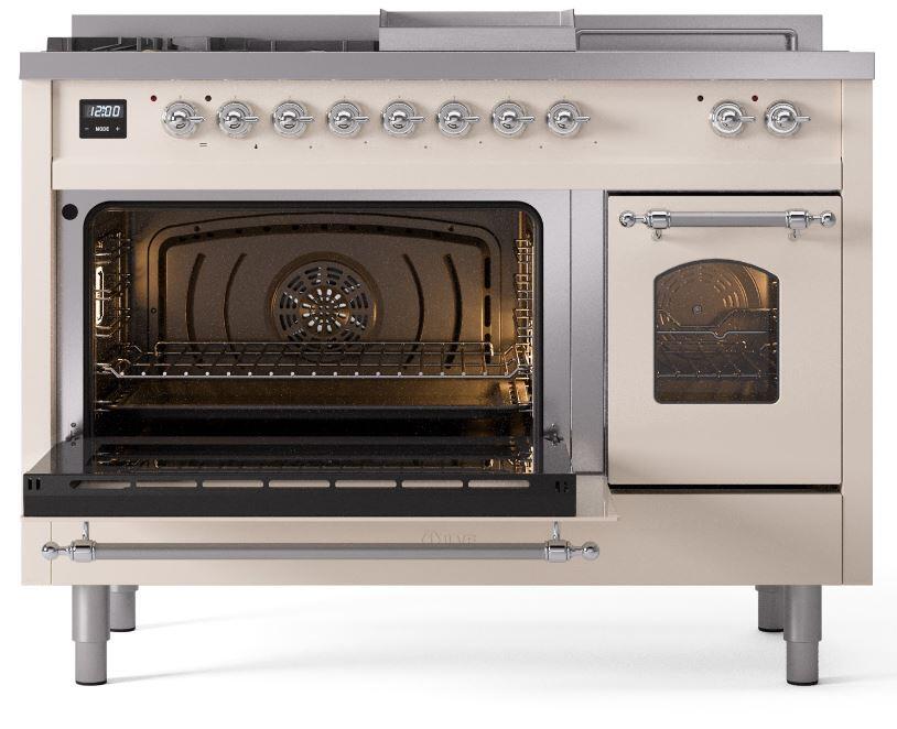 Ilve UP48FSNMPAWC Nostalgie Ii 48 Inch Dual Fuel Natural Gas Freestanding Range In Antique White With Chrome Trim