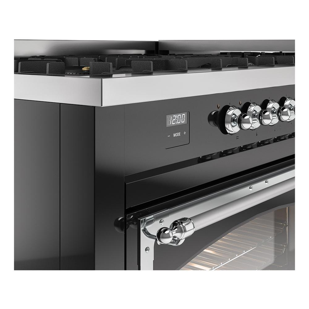 Ilve UN60FNMPBKC Ilve Un60Fnmpbkc Nostalgie Ii Noblesse 60" Dual Fuel Range (9 Sealed Burners + Griddle, Natural Gas, Triple Glass Door, Glossy Black, Chrome)