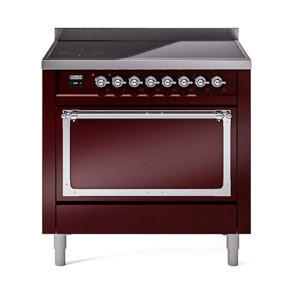 Ilve UNI366QNMPBUC Ilve Uni366Qnmpbuc Nostalgie Ii Noblesse 36" Induction Range (Solid Door, Burgundy, Chrome)