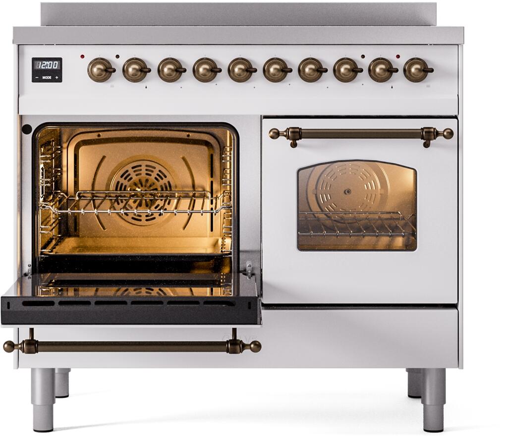 Ilve UPDI406NMPWHB Nostalgie Ii 40 Inch Electric Freestanding Range In White With Bronze Trim