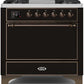 Ilve UM09FDQNS3BKB Majestic Ii 36 Inch Dual Fuel Natural Gas Freestanding Range In Glossy Black With Bronze Trim