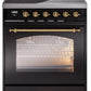 Ilve UPI304NMPBKG Nostalgie Ii 30 Inch Electric Freestanding Range In Glossy Black With Brass Trim