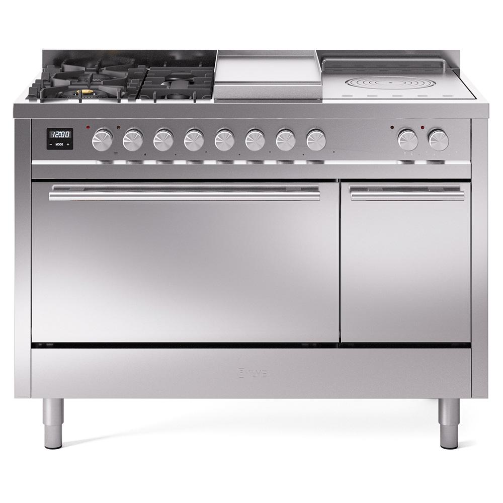 Ilve UP48FSQMPSS Ilve Professional Plus Ii 48 Up48Fsqmpss Freestanding Dual Fuel Range With 5 Sealed Burners And French Top Double Oven With Solid Door In Stainless Steel With Stainless Steel Knobs