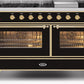 Ilve UM15FDNS3BKG Majestic Ii 60 Inch Dual Fuel Natural Gas Freestanding Range In Glossy Black With Brass Trim