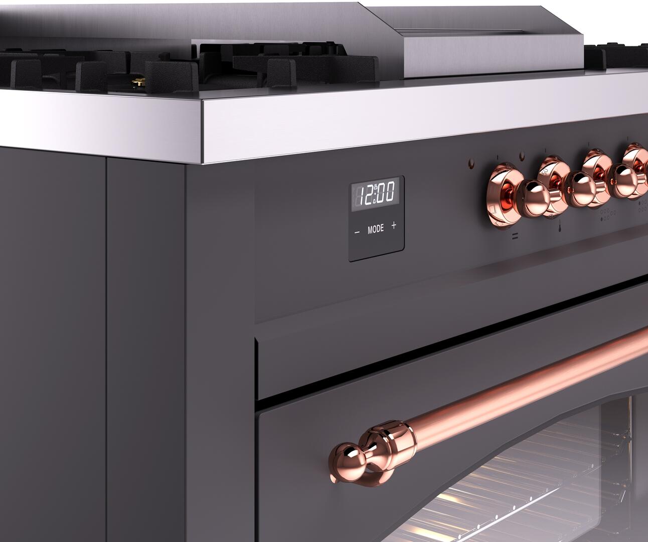 Ilve UP60FSNMPMGP Nostalgie Ii 60 Inch Dual Fuel Natural Gas Freestanding Range In Matte Graphite With Copper Trim