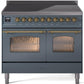 Ilve UPDI406NMPBGG Nostalgie Ii 40 Inch Electric Freestanding Range In Blue Grey With Brass Trim