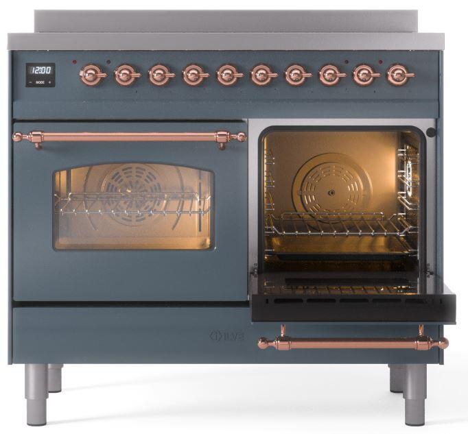 Ilve UPDI406NMPBGP Nostalgie Ii 40 Inch Electric Freestanding Range In Blue Grey With Copper Trim