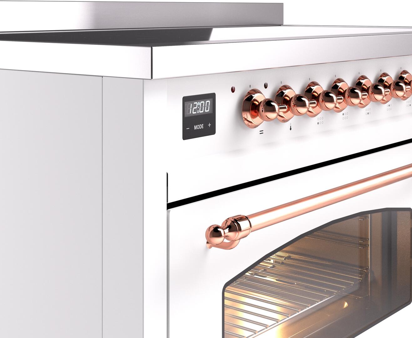 Ilve UPI486NMPWHP Nostalgie Ii 48 Inch Electric Freestanding Range In White With Copper Trim