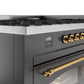 Ilve UP60FNMPMGG Nostalgie Ii 60 Inch Dual Fuel Natural Gas Freestanding Range In Matte Graphite With Brass Trim