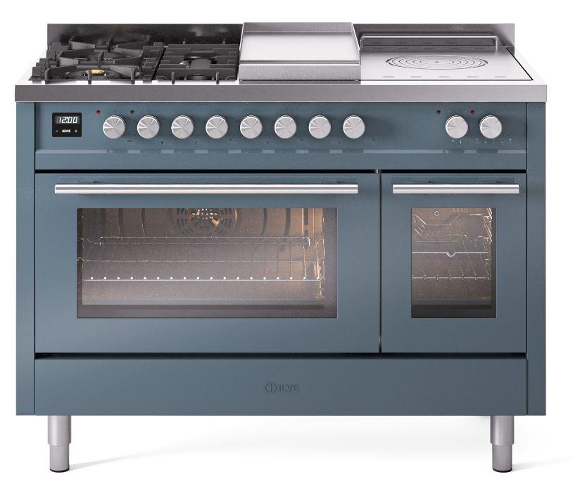 Ilve UP48FSWMPBGLP Professional Plus Ii 48 Inch Dual Fuel Liquid Propane Freestanding Range In Blue Grey With Trim