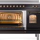 Ilve UPI486NMPBKB Nostalgie Ii 48 Inch Electric Freestanding Range In Glossy Black With Bronze Trim