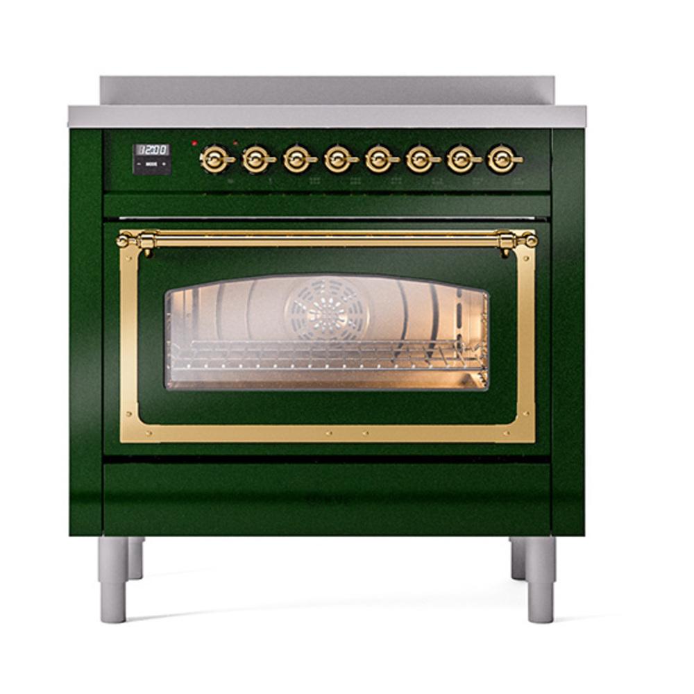 Ilve UNI366NMPEGG Ilve Uni366Nmpegg Nostalgie Ii Noblesse 36" Induction Range (Triple Glass Door, Emerald Green, Brass)