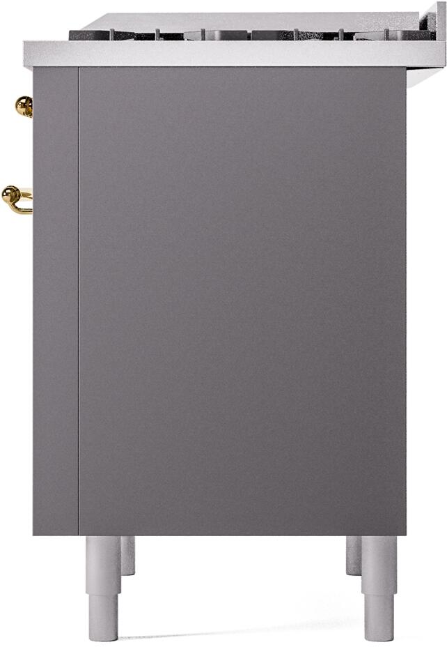 Ilve UP36FNMPMGG Nostalgie Ii 36 Inch Dual Fuel Natural Gas Freestanding Range In Matte Graphite With Brass Trim