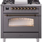 Ilve UP36FNMPMGB Nostalgie Ii 36 Inch Dual Fuel Natural Gas Freestanding Range In Matte Graphite With Bronze Trim