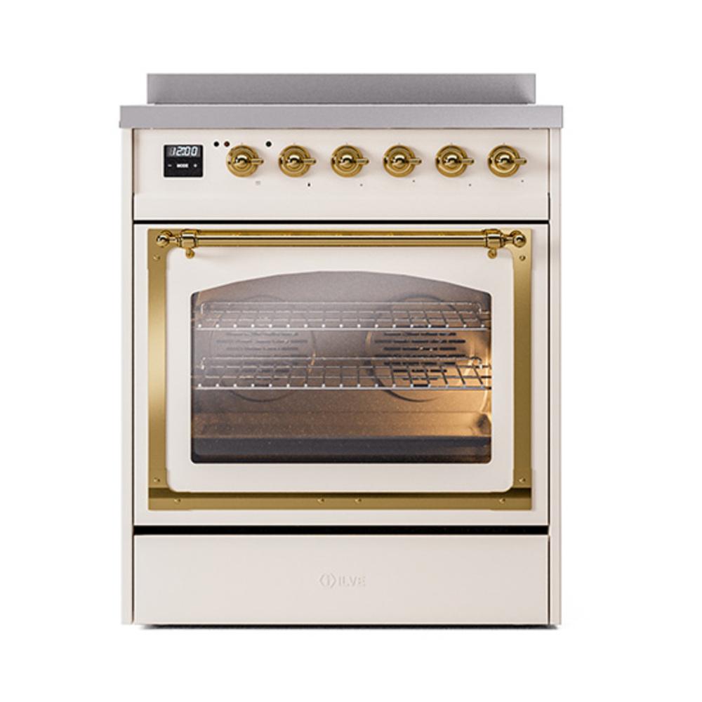 Ilve UNI304NMPAWG Ilve Uni304Nmpawg Nostalgie Ii Noblesse 30" Induction Range (Triple Glass Door, Antique White, Brass)