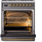 Ilve UP30NMPMGGLP Nostalgie Ii 30 Inch Dual Fuel Liquid Propane Freestanding Range In Matte Graphite With Brass Trim