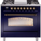 Ilve UP36FNMPMBB Nostalgie Ii 36 Inch Dual Fuel Natural Gas Freestanding Range In Blue With Bronze Trim