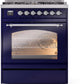 Ilve UP30NMPMBC Nostalgie Ii 30 Inch Dual Fuel Natural Gas Freestanding Range In Blue With Chrome Trim