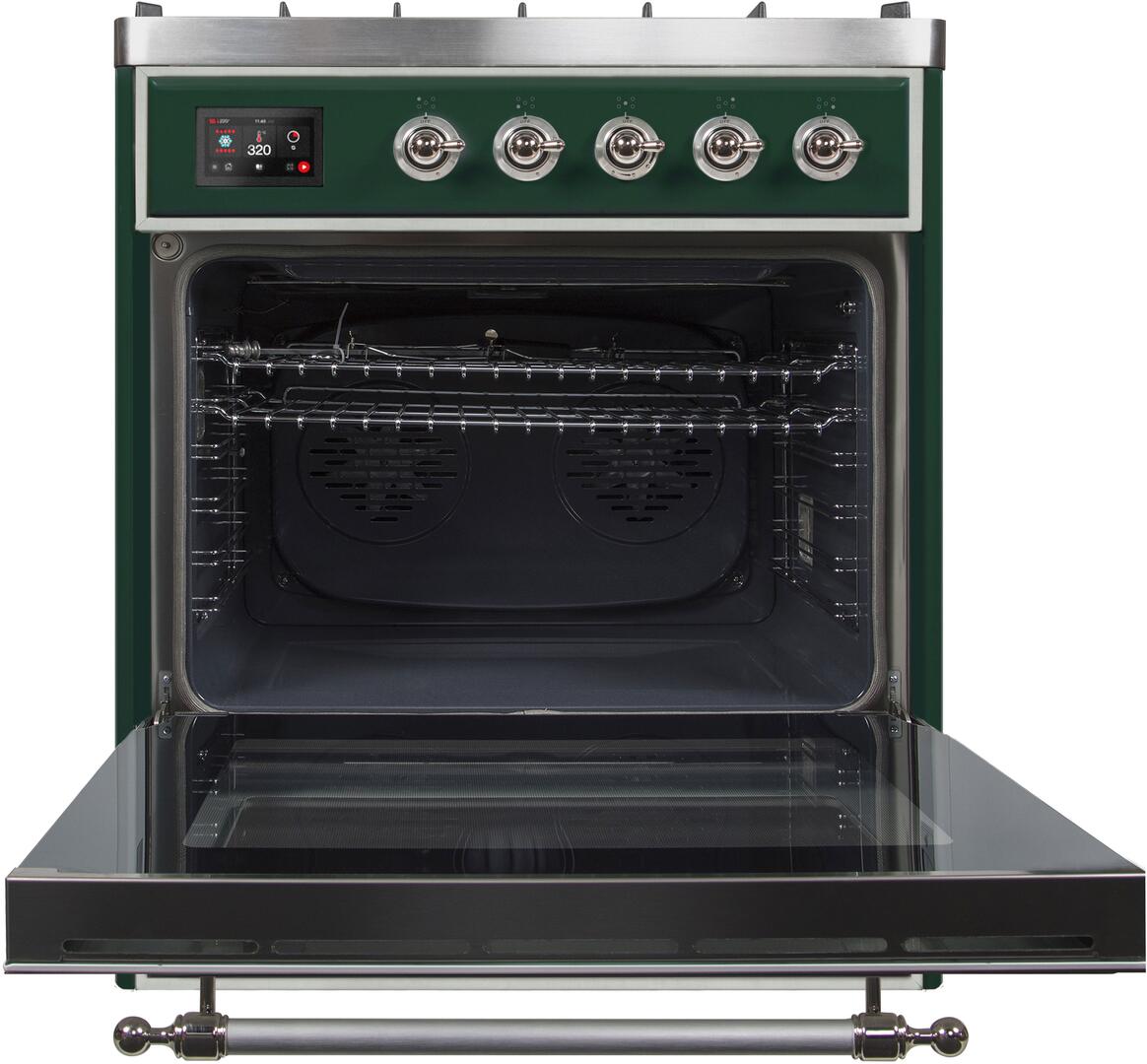 Ilve UM30DNE3EGCLP Majestic Ii 30 Inch Dual Fuel Liquid Propane Freestanding Range In Emerald Green With Chrome Trim