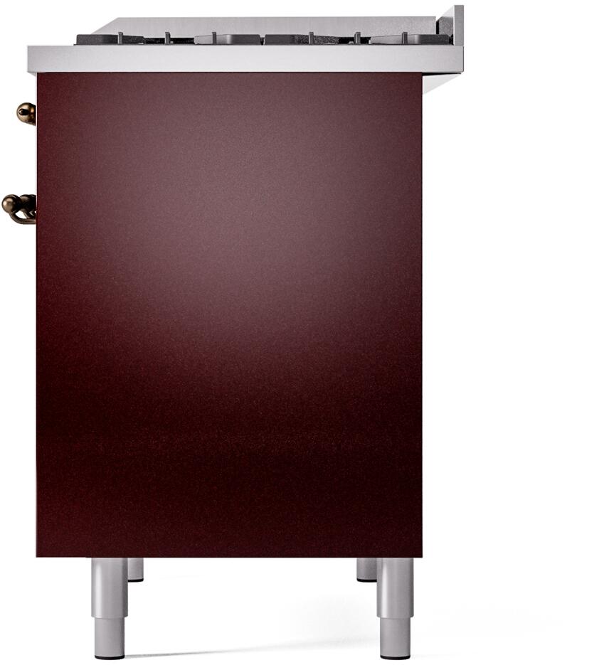 Ilve UPD40FNMPBUB Nostalgie Ii 40 Inch Dual Fuel Natural Gas Freestanding Range In Burgundy With Bronze Trim