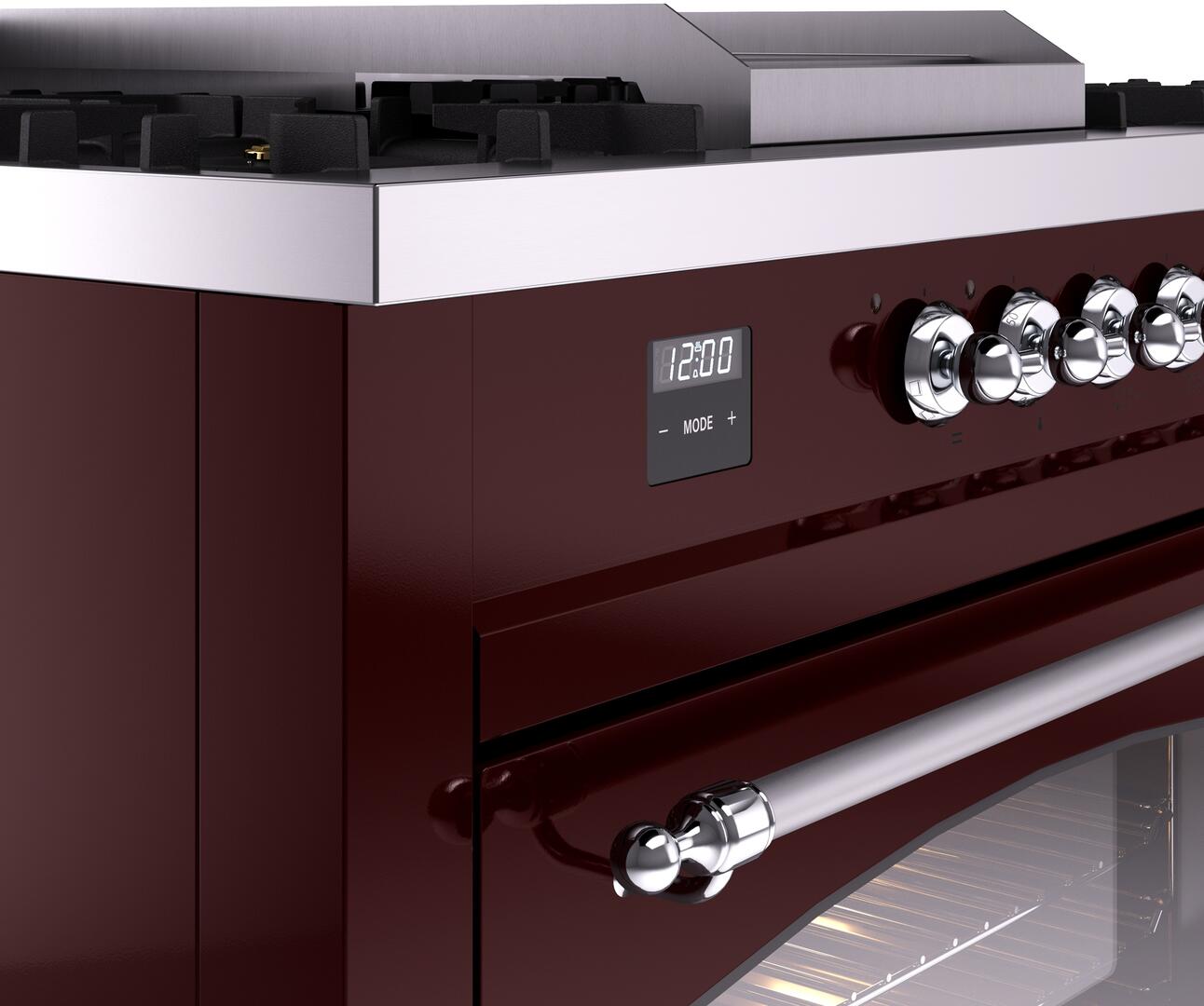 Ilve UP60FSNMPBUC Nostalgie Ii 60 Inch Dual Fuel Natural Gas Freestanding Range In Burgundy With Chrome Trim