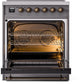 Ilve UPI304NMPMGB Nostalgie Ii 30 Inch Electric Freestanding Range In Matte Graphite With Bronze Trim