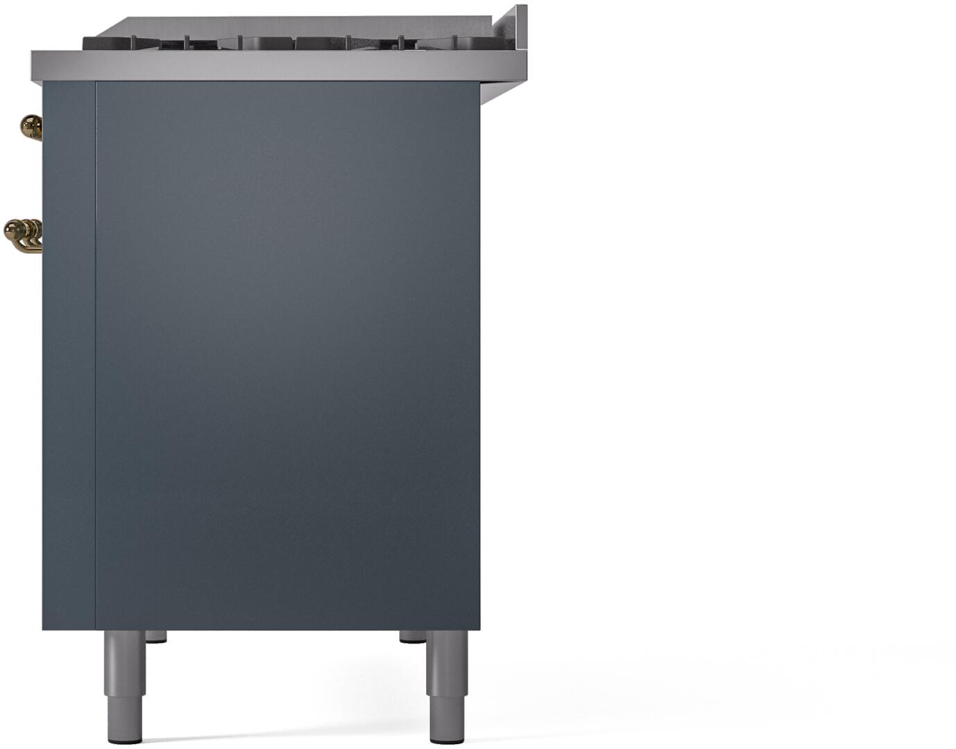 Ilve UP48FNMPBGG Nostalgie Ii 48 Inch Dual Fuel Natural Gas Freestanding Range In Blue Grey With Brass Trim