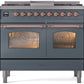 Ilve UPD40FNMPBGP Nostalgie Ii 40 Inch Dual Fuel Natural Gas Freestanding Range In Blue Grey With Copper Trim