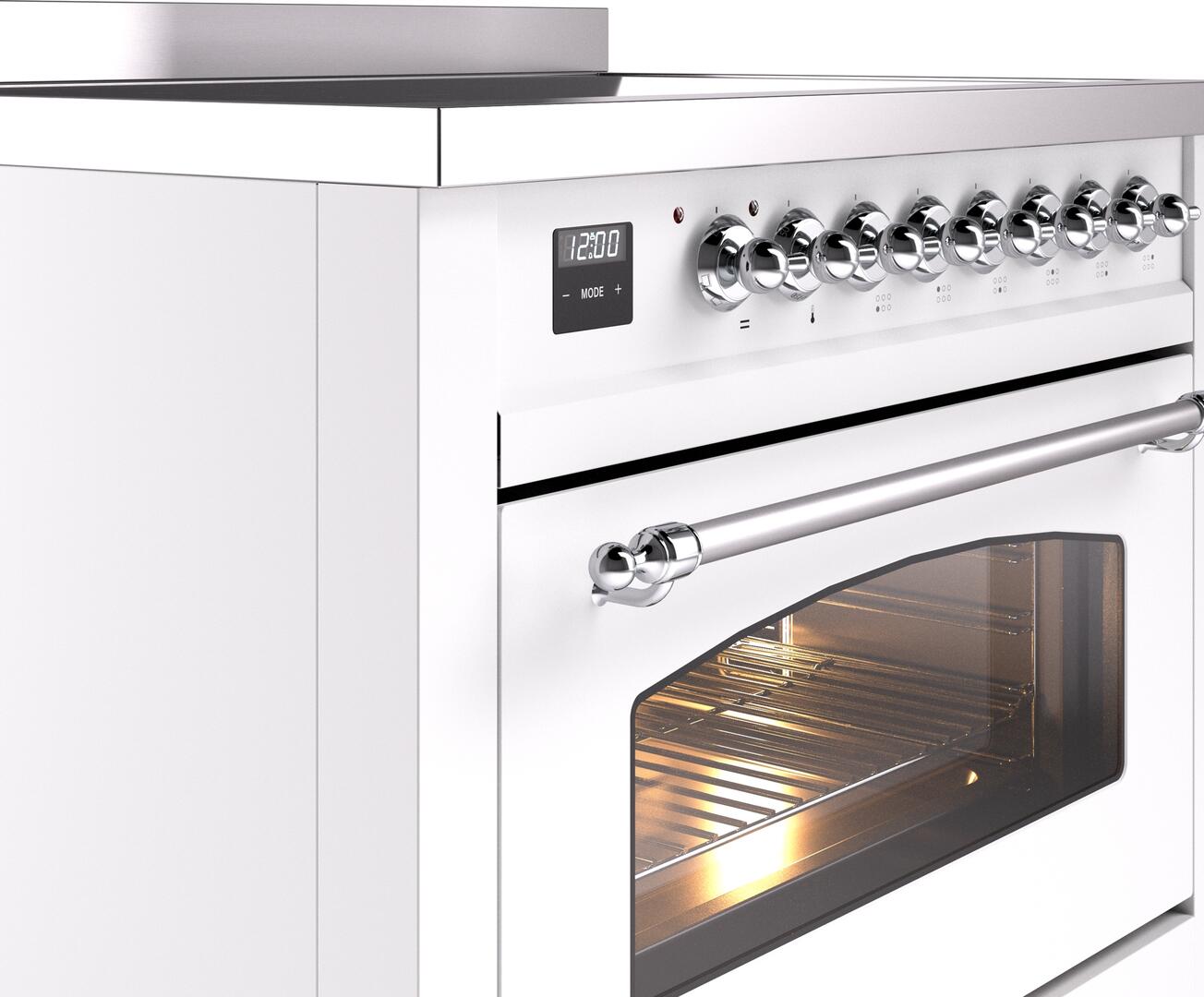 Ilve UPI366NMPWHC Nostalgie Ii 36 Inch Electric Freestanding Range In White With Chrome Trim