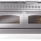 Ilve UP60FNMPSSC Nostalgie Ii 60 Inch Dual Fuel Natural Gas Freestanding Range In Stainless Steel With Chrome Trim